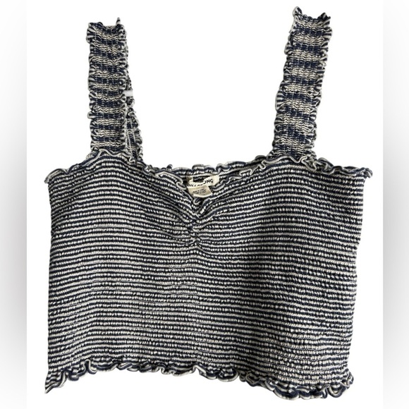 Billabong Tops - Billabong smocked Striped Navy and White Tank Top Cropped Coastal, Summer, Beach
